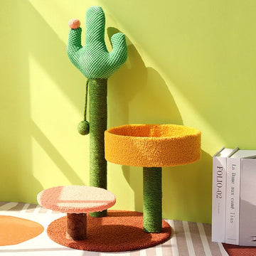 Cactus Style Sisal Cat Scratching Post Cat Climbing Frame Tree Tower Playing Ball Toys Jumping Platform Furniture Pet Products daiiibabyyy